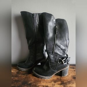 Black Leather Knee-High Boots